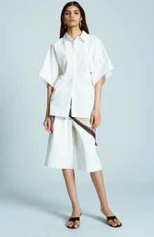 Topshop Floral Appliqué Cotton Resort Shirt