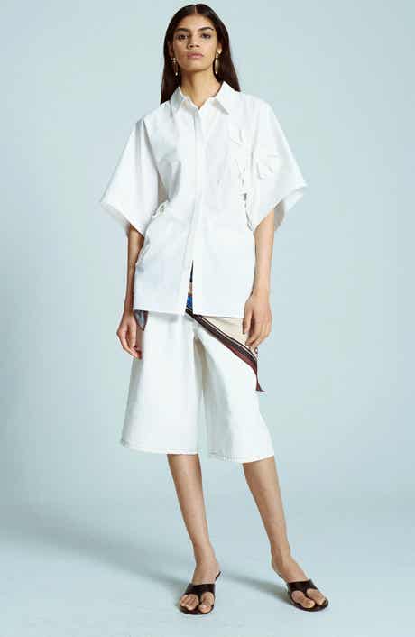 Topshop Floral Appliqué Cotton Resort Shirt