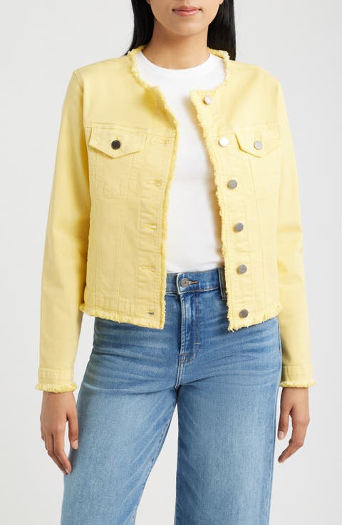 Frayed Collarless Denim Jacket