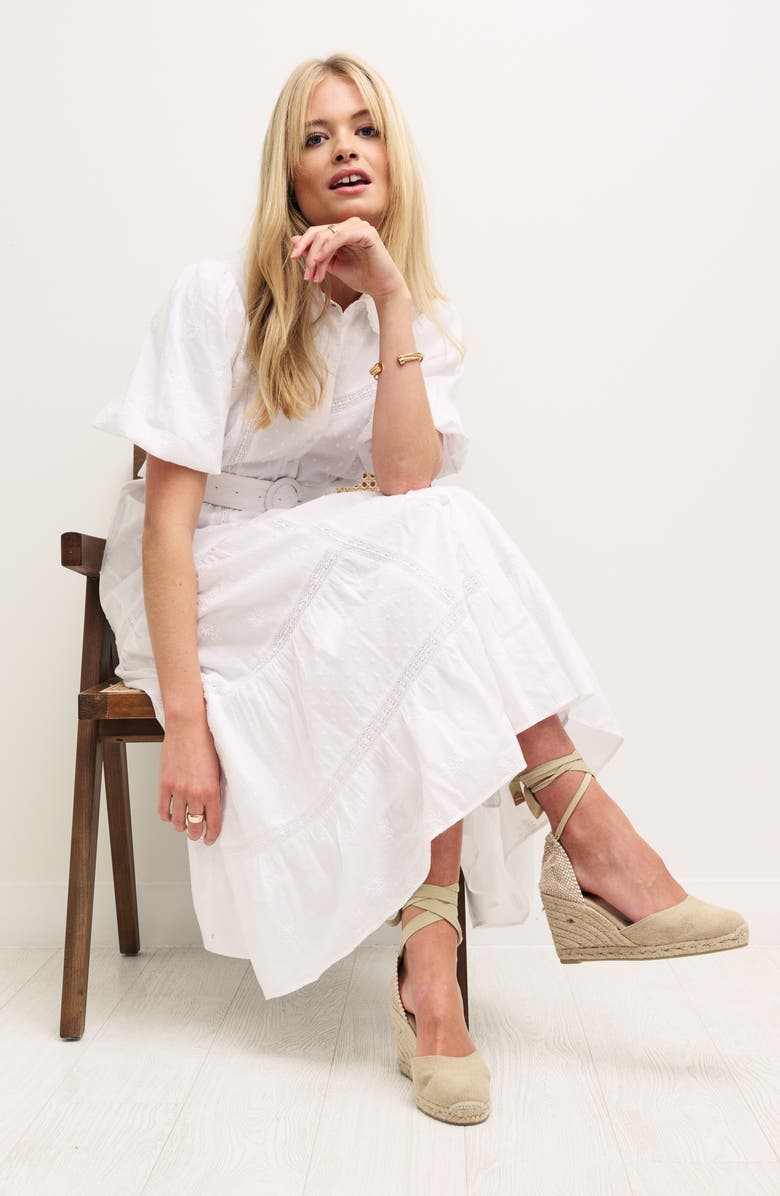 Nobody's Child Jessie Belted Lace Trim Organic Cotton Maxi Dress, Alternate, color, 