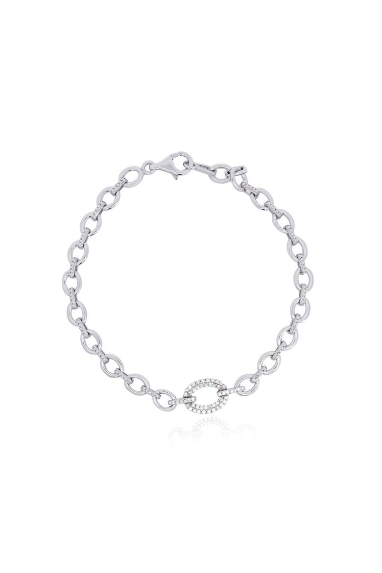 Diamond Round Link Bracelet, Main, color, Sterling Silver