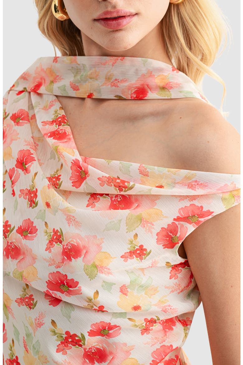 Floral Scarf Neck Minidress, Alternate, color, CREAM RED
