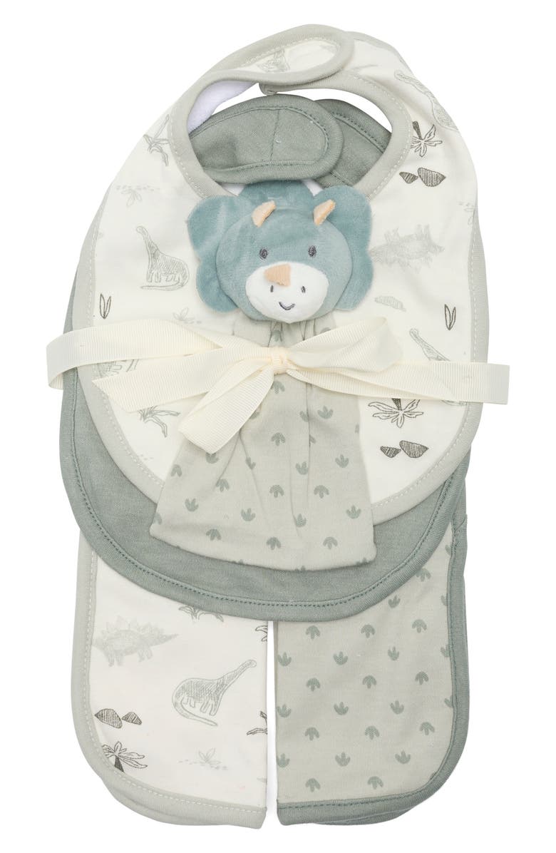 DREAMGRO 5-Piece Bib, Burp Cloth & Dinosaur Lovey Set, Main, color, Sage