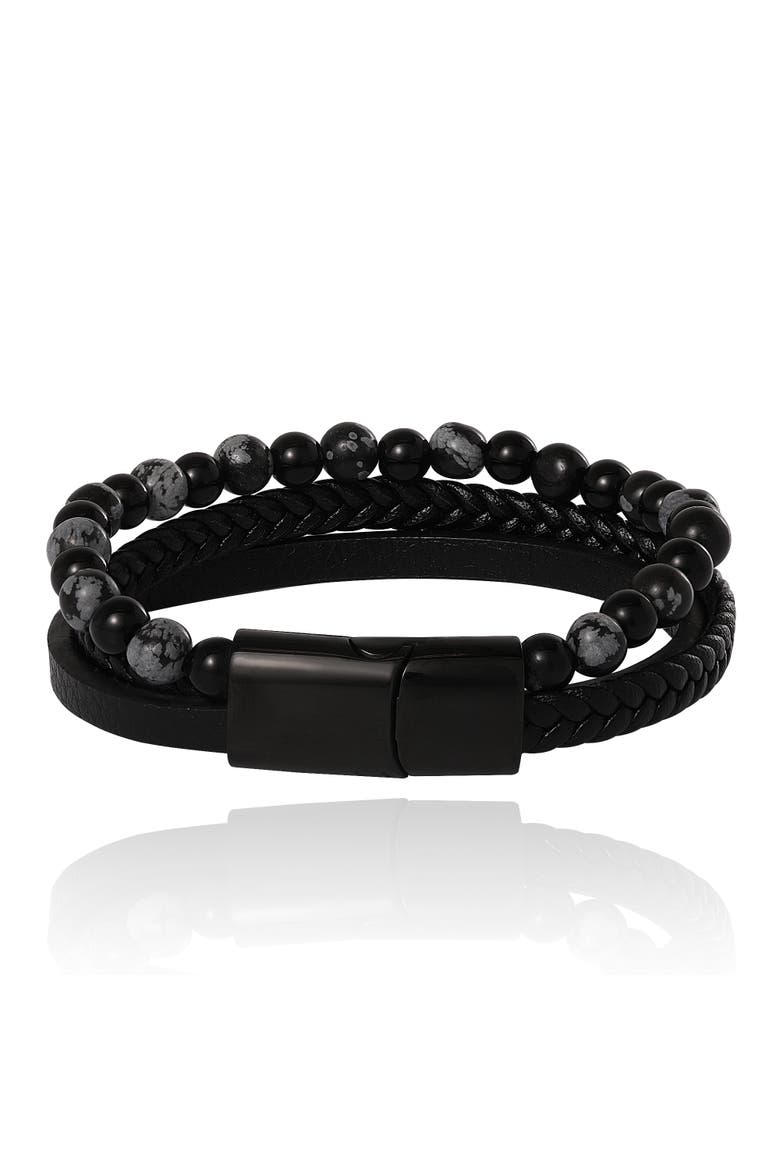 Braided & Beaded Bracelet Set, Alternate, color, Black