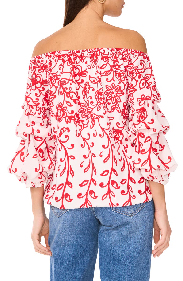 Vince Camuto Off the Shoulder Balloon Sleeve Top, Alternate, color, Ultra Red