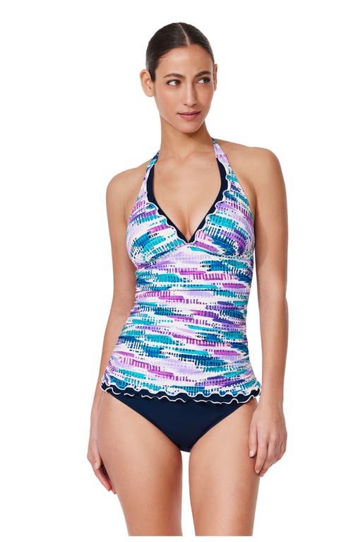 Gottex Canva Tricolore Halter Tankini Top In Blue