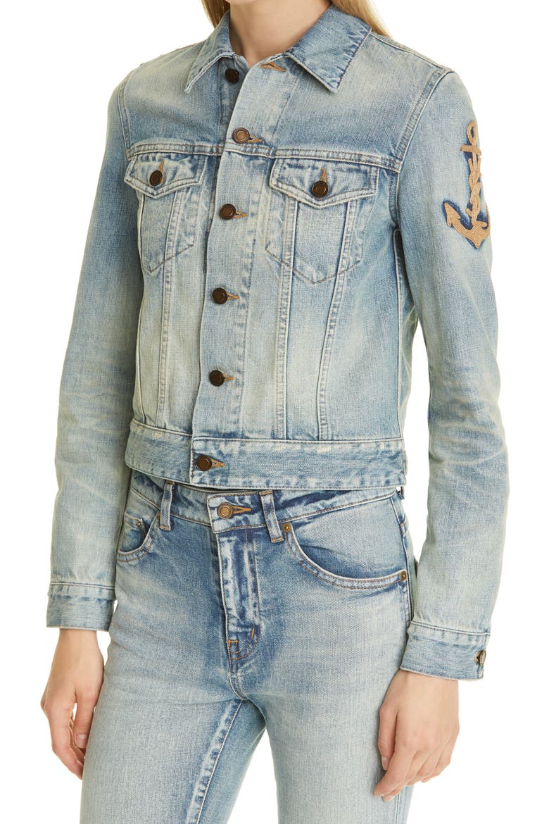 Boyfriend Denim Jacket, Alternate, color, DIRTY GREEN TRASH