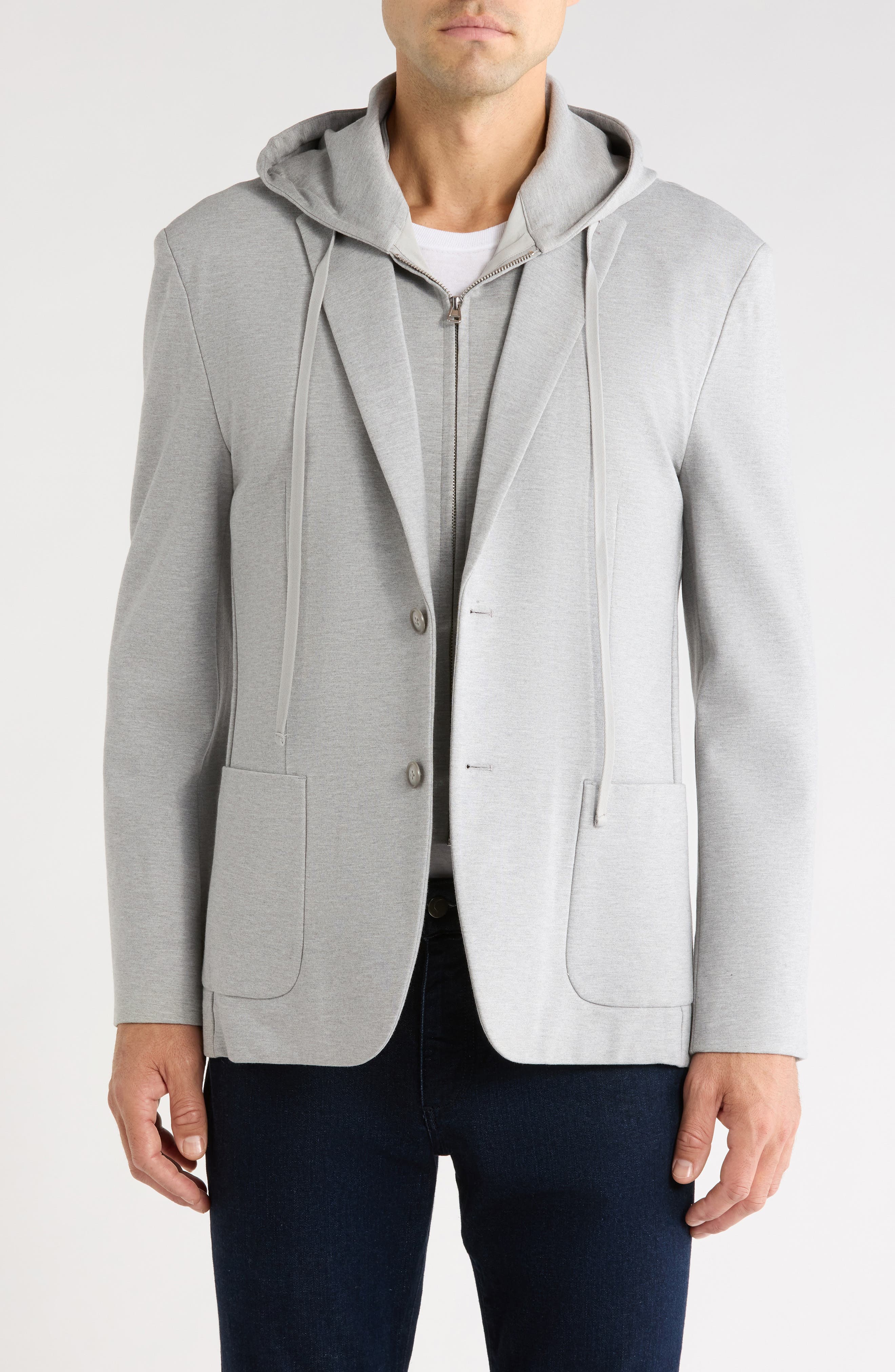 Solid Stretch Hoodie Blazer