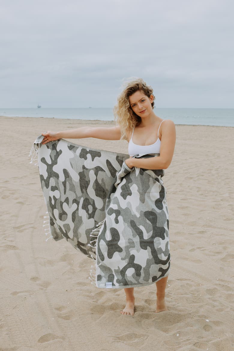 Camo Print Organic Sand Resistant Reversible Turkish Towel, Alternate, color, Black
