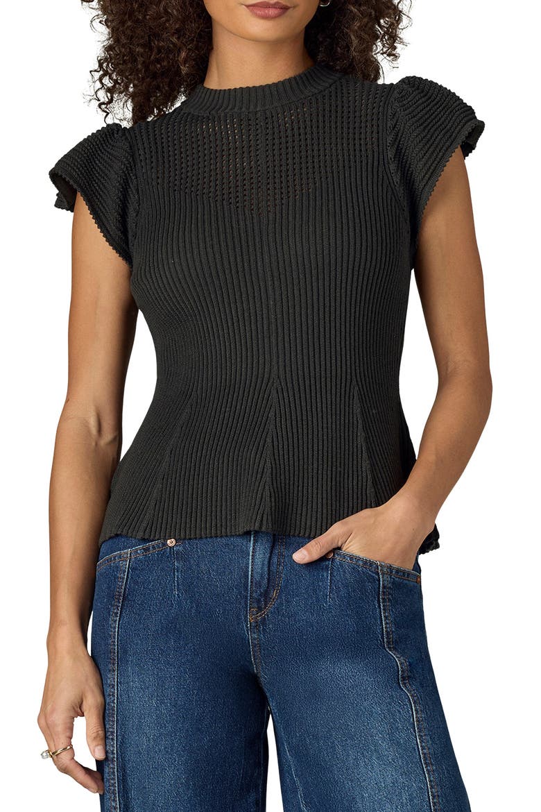 Flutter Sleeve Rib Top, Main, color, WINTER MOSS