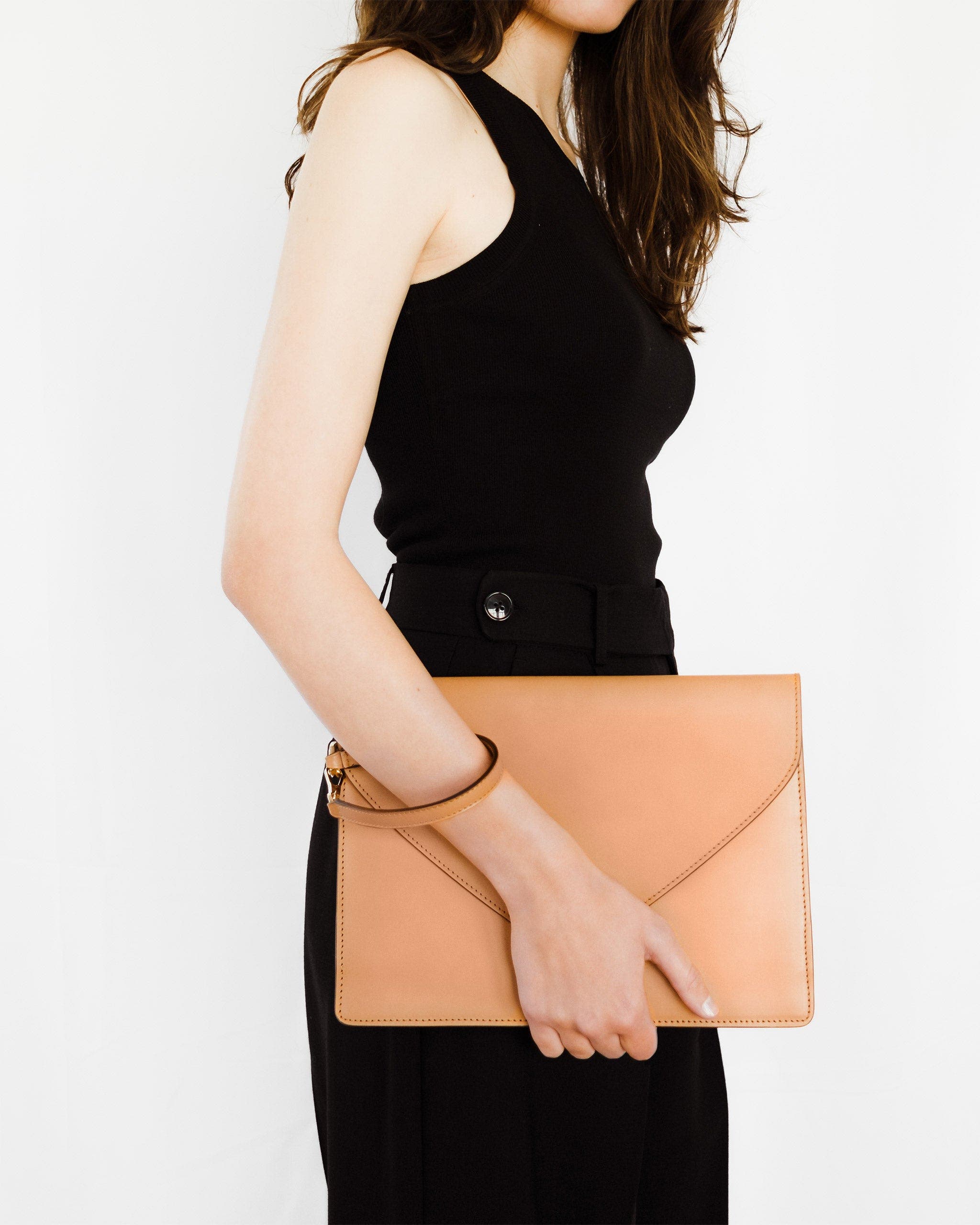 Modher Envelope Clutch In Vegetable Tanned Calfskin And Suede Leather, Alternate, color, Brown
