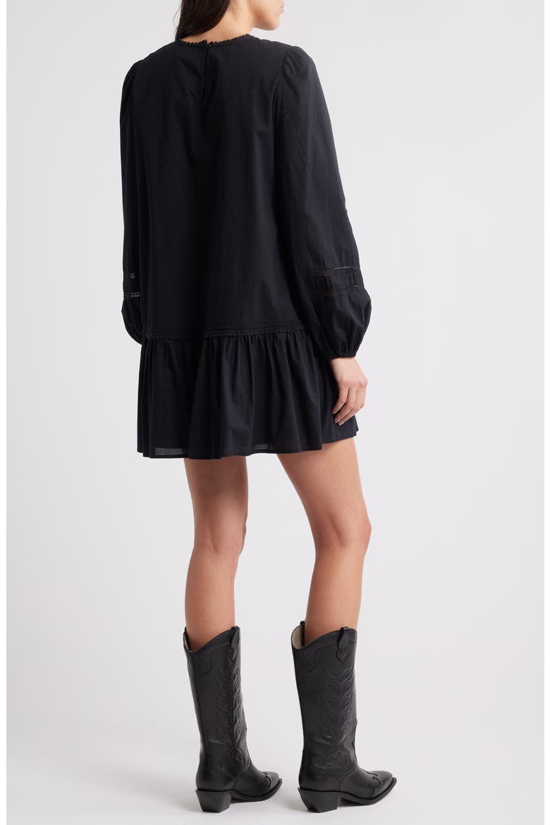 Lace Detail Long Sleeve Shift Dress, Alternate, color, BLACK