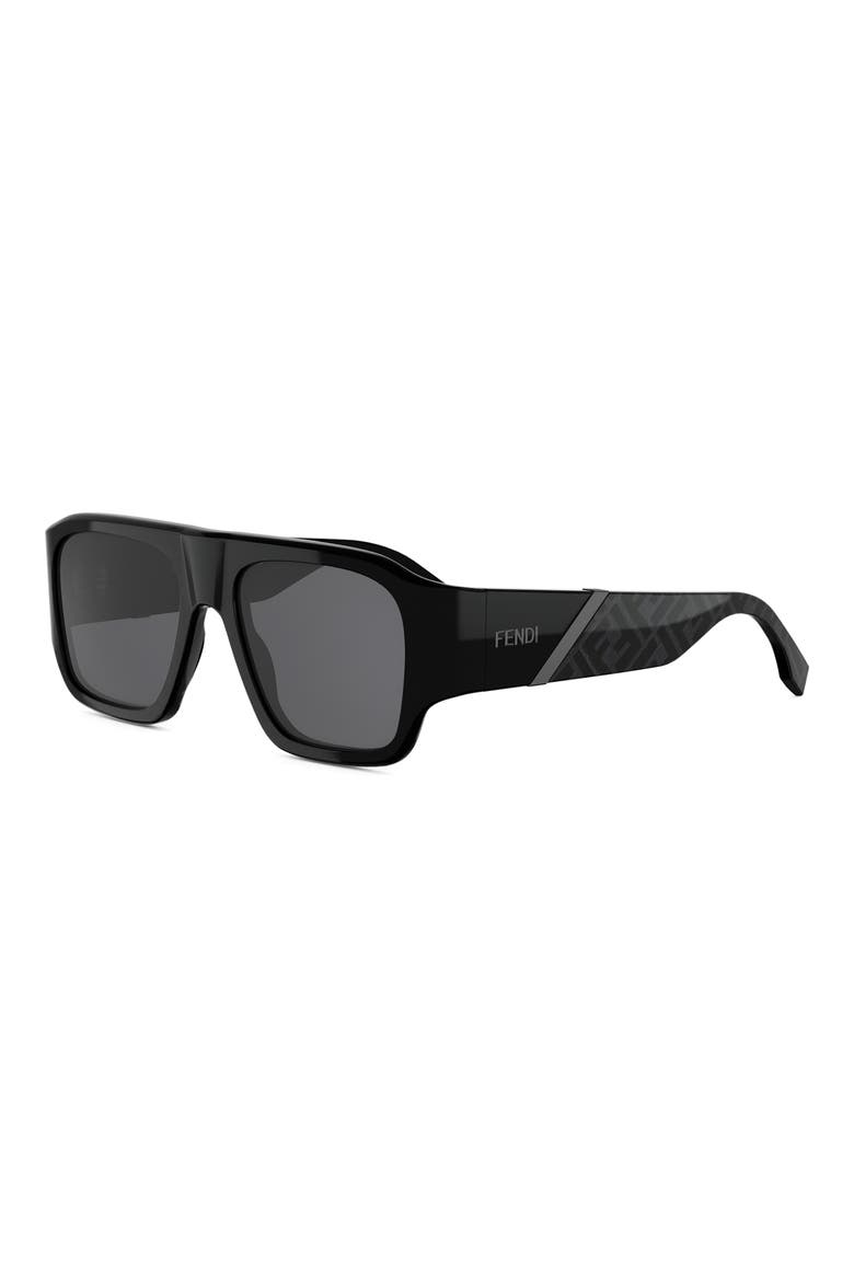Diagonal 54mm Rectangular Sunglasses, Alternate, color, SHINY BLACK / SMOKE
