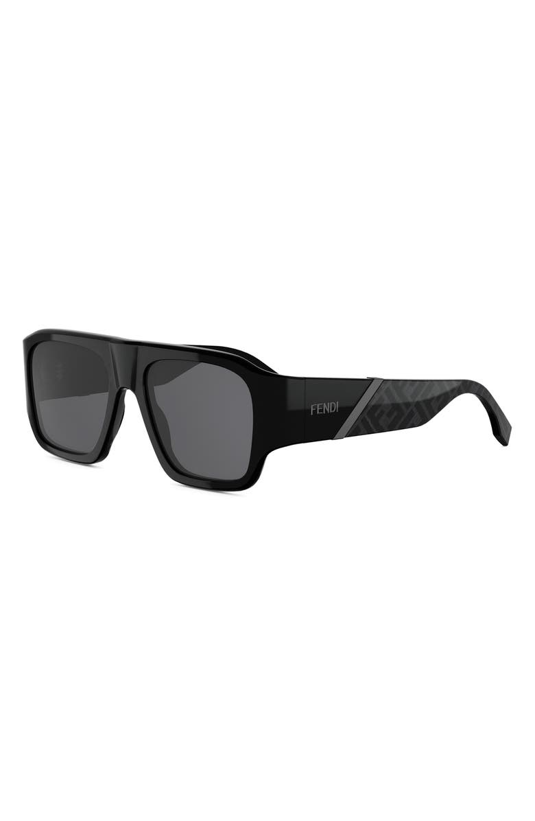 Fendi Diagonal 54mm Rectangular Sunglasses, Alternate, color, Shiny Black / Smoke