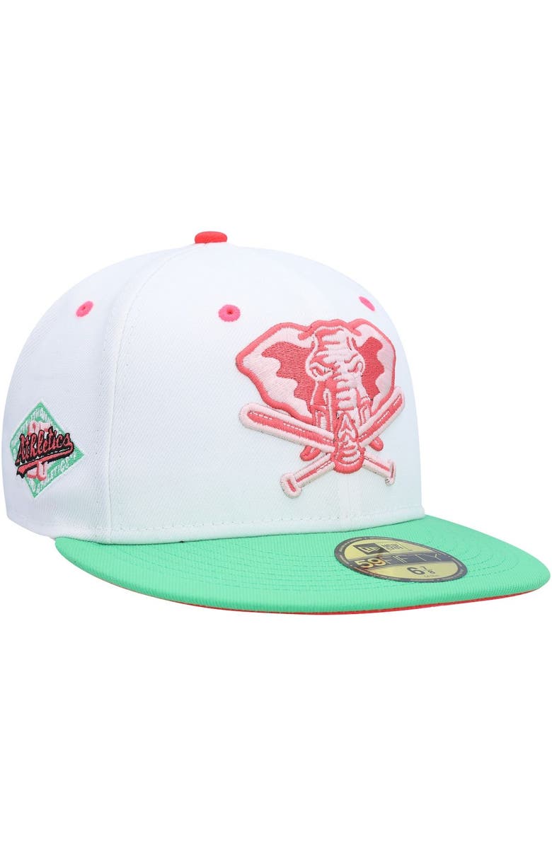 New Era Men's New Era White/Green Oakland Athletics Alternate Logo Watermelon Lolli 59FIFTY Fitted Hat, Main, color, White