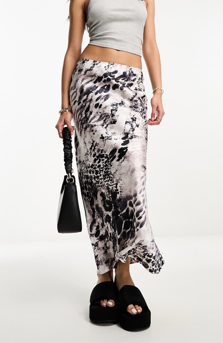 ASOS DESIGN Animal Print Bias Cut Satin Maxi Skirt, Main, color,