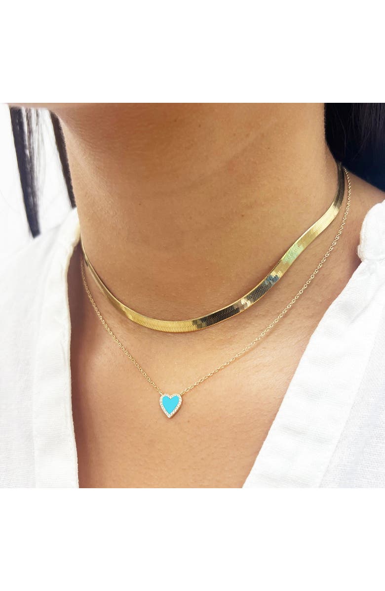 The Lovery Fine Jewelry Mini Turquoise Diamond Halo Heart Necklace, Alternate, color, Turquoise