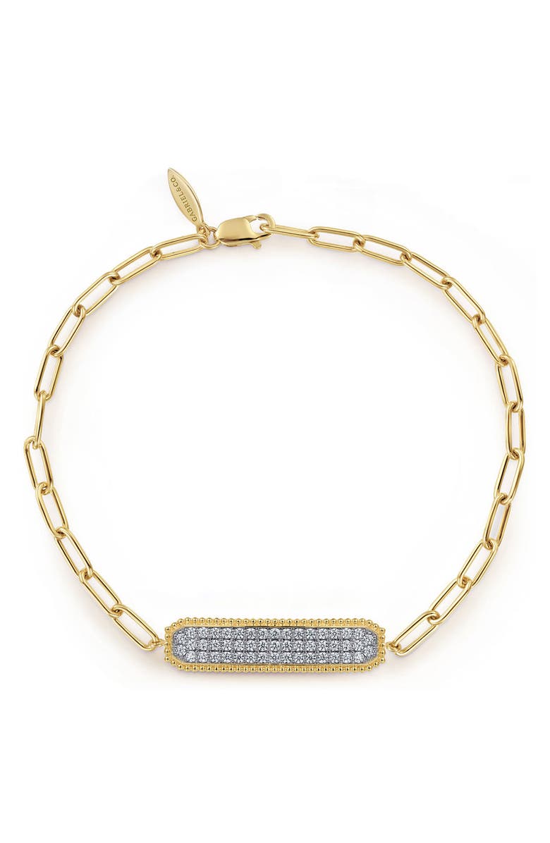 Gabriel & Co. Pavé Diamond Tag Bracelet, Main, color, Gold
