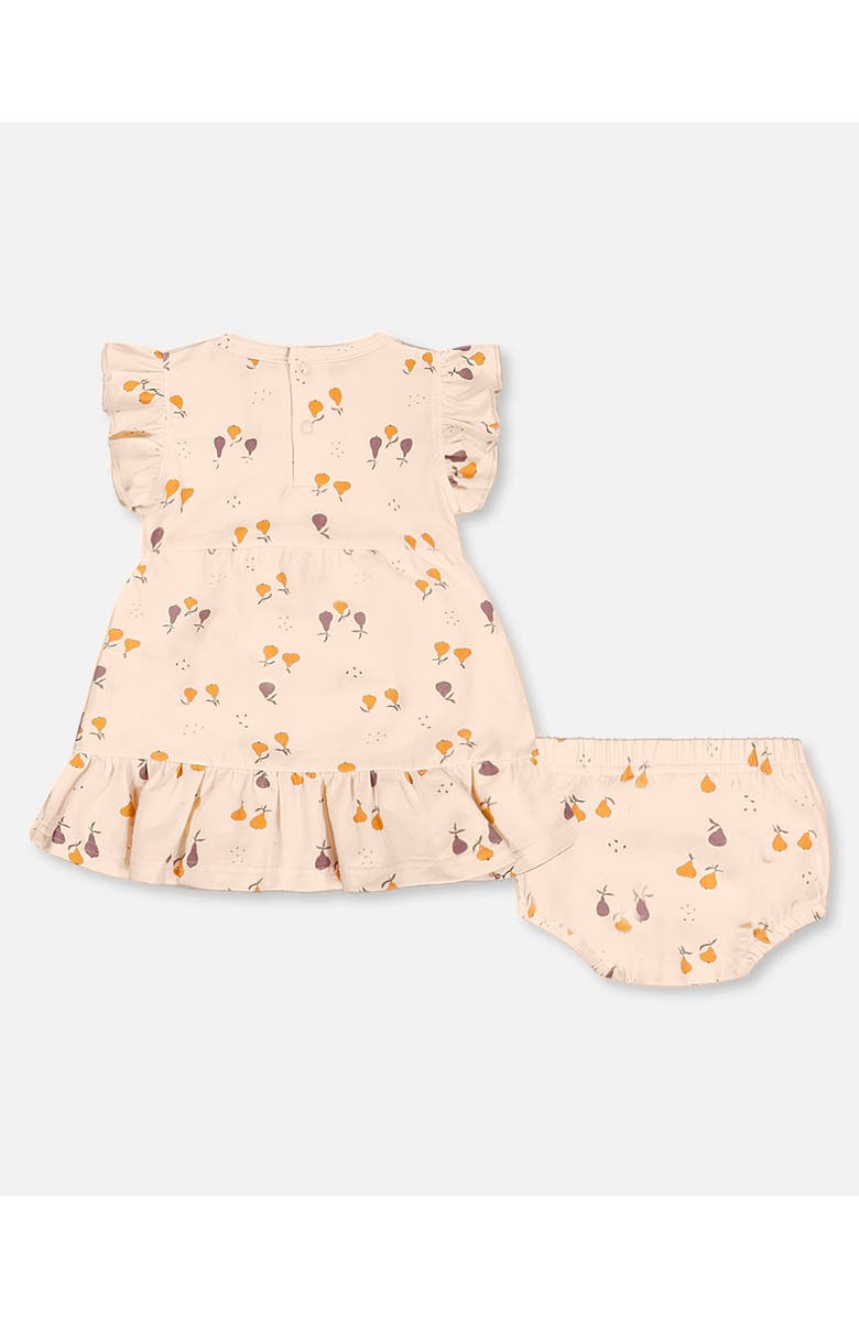 Deux par Deux Baby Girl's Printed Organic Cotton Dress And Bloomer Set Peach With Pears, Alternate, color, Peach With Pears Print