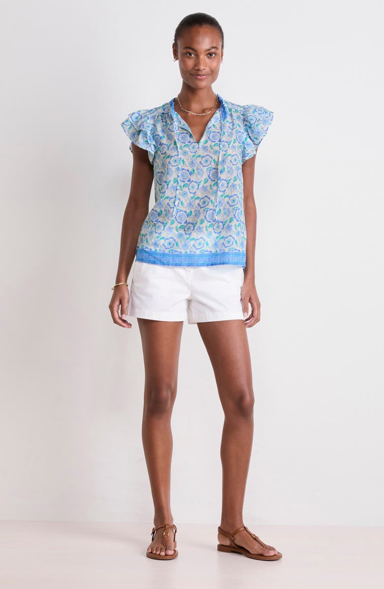 vineyard vines Print Ruffle Sleeve Top, Alternate, color, Frangipani Print Marsh/Blue