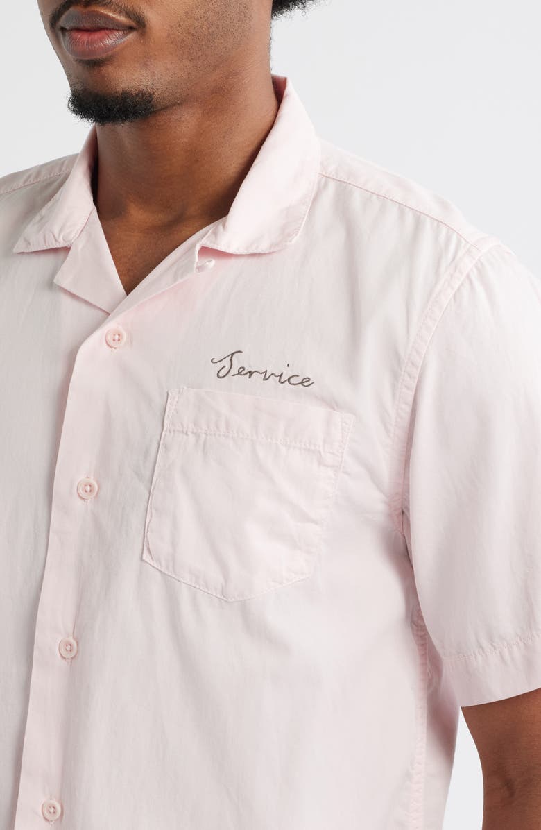 Service Works Script Embroidered Cotton Camp Shirt, Alternate, color, Dusty Pink