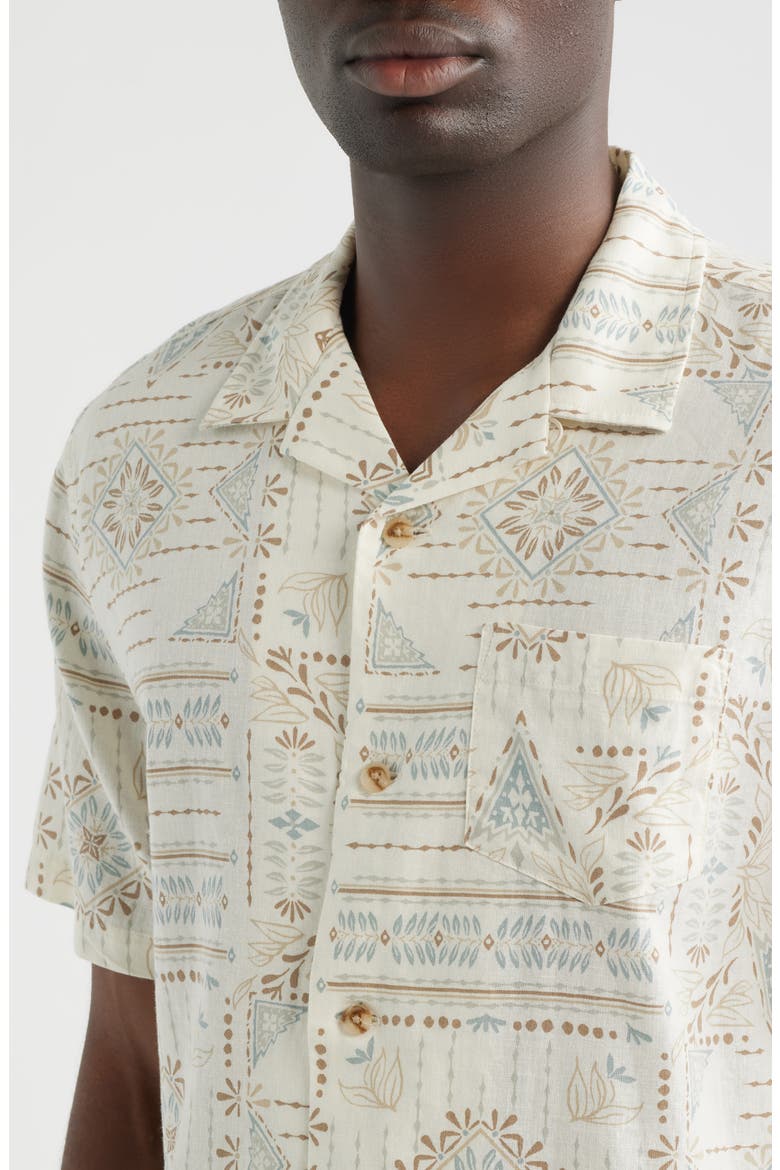 Geo Print Linen Blend Camp Shirt, Alternate, color, LAUREL GROVE ECRU