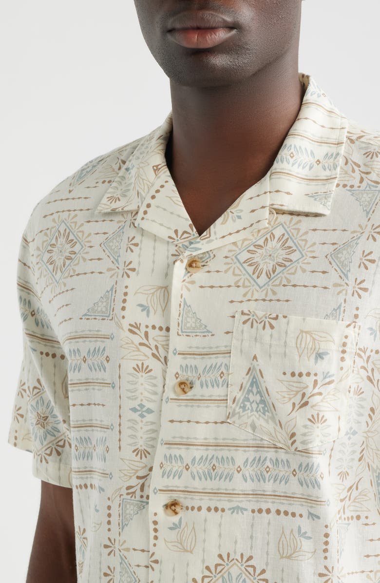 Pendleton Geo Print Linen Blend Camp Shirt, Alternate, color, Laurel Grove Ecru