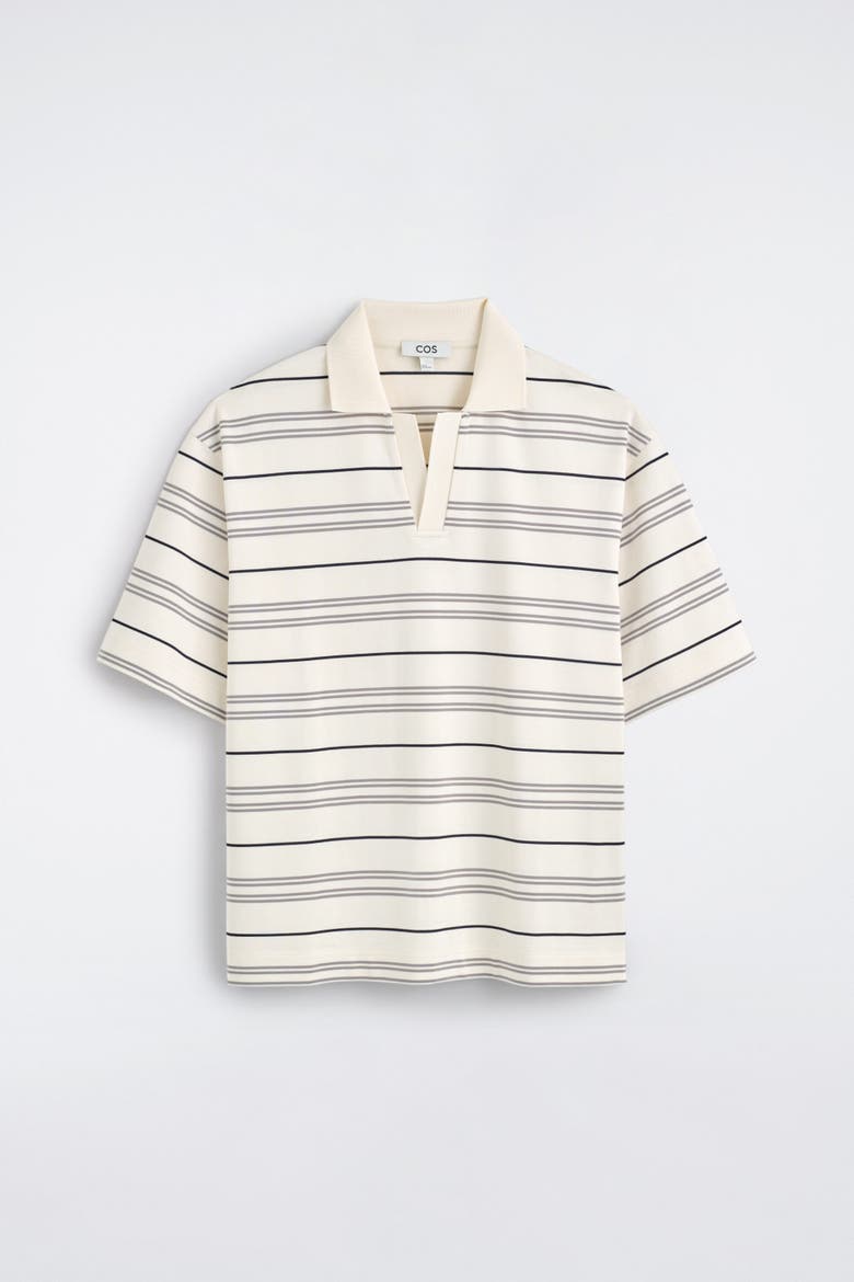 Striped Open-collar Polo Shirt, Alternate, color, IVORY / STRIPED