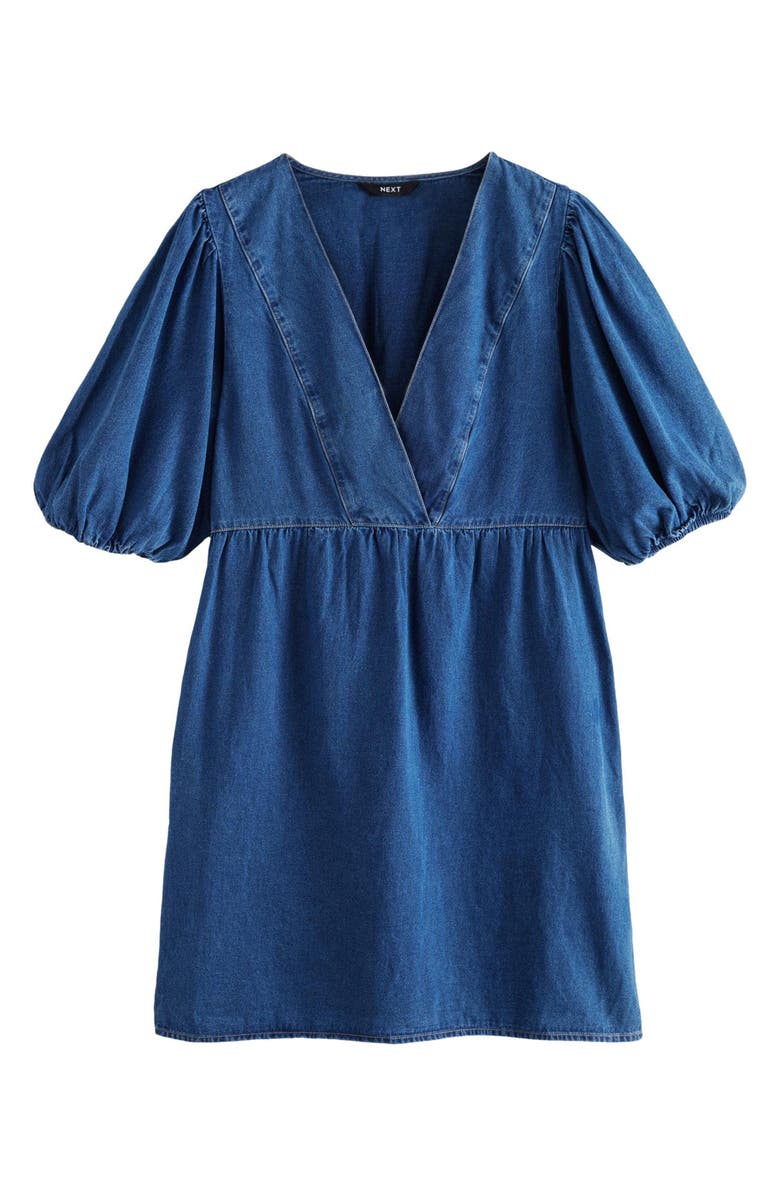 NEXT V-Neck Puff Sleeve Denim Minidress with Pockets, Main, color, Blue