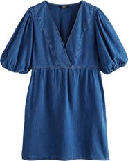 NEXT V-Neck Puff Sleeve Denim Minidress with Pockets