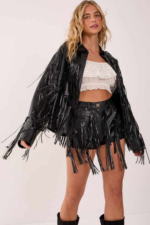 Faux Leather Tassel Jacket