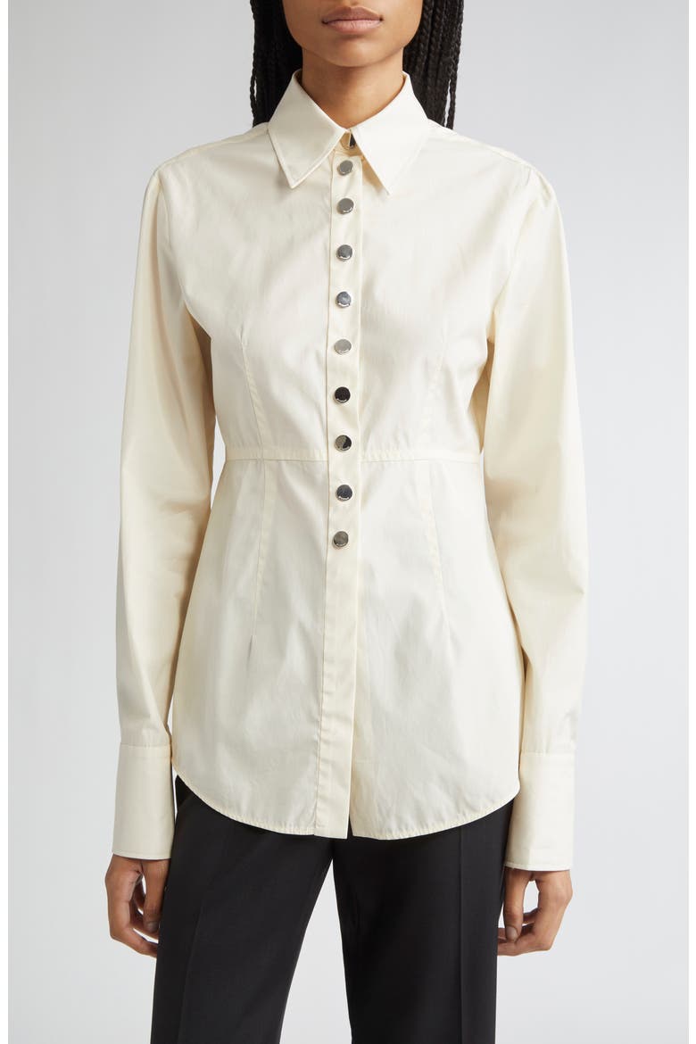 Azoto Peplum Snap-Up Shirt, Main, color, IVORY
