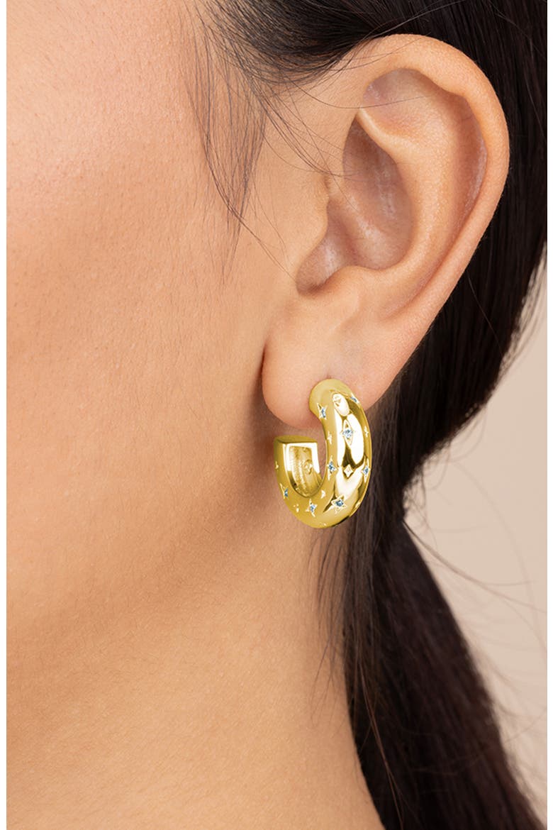 Marcela Cubic Zirconia Star Hoop Earrings, Alternate, color, GOLD