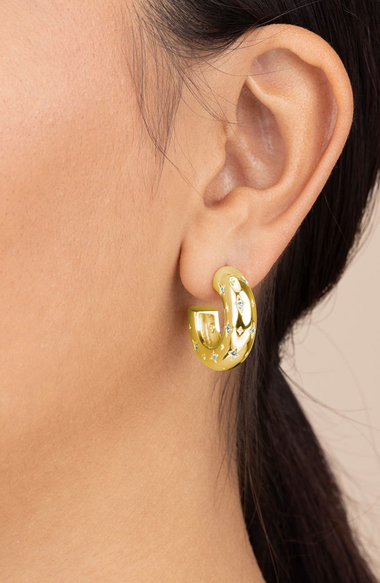 Sterling Forever Marcela Cubic Zirconia Star Hoop Earrings, Alternate, color, Gold