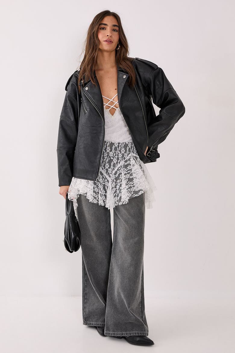 Faux Leather Biker Jacket, Alternate, color, Black