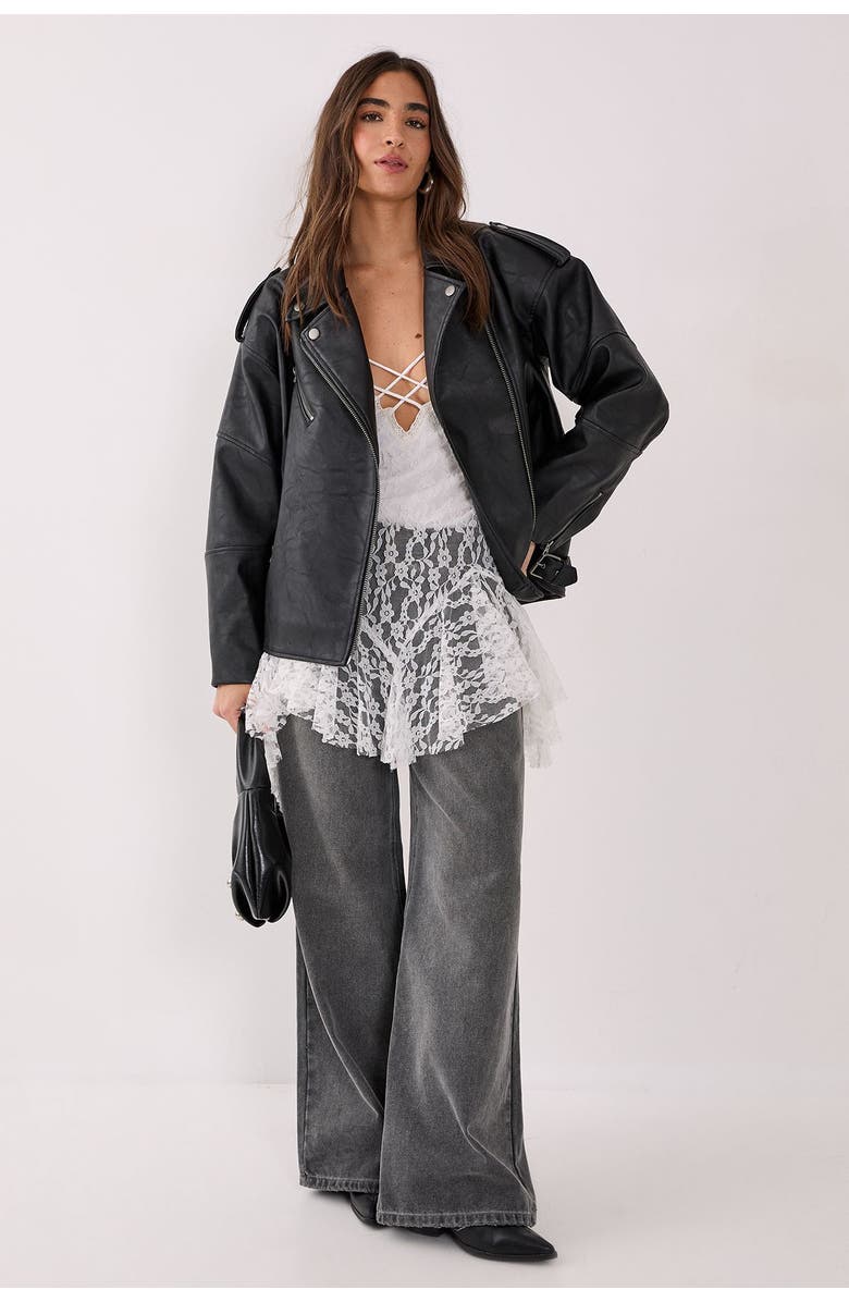 NASTY GAL Faux Leather Biker Jacket, Alternate, color, Black