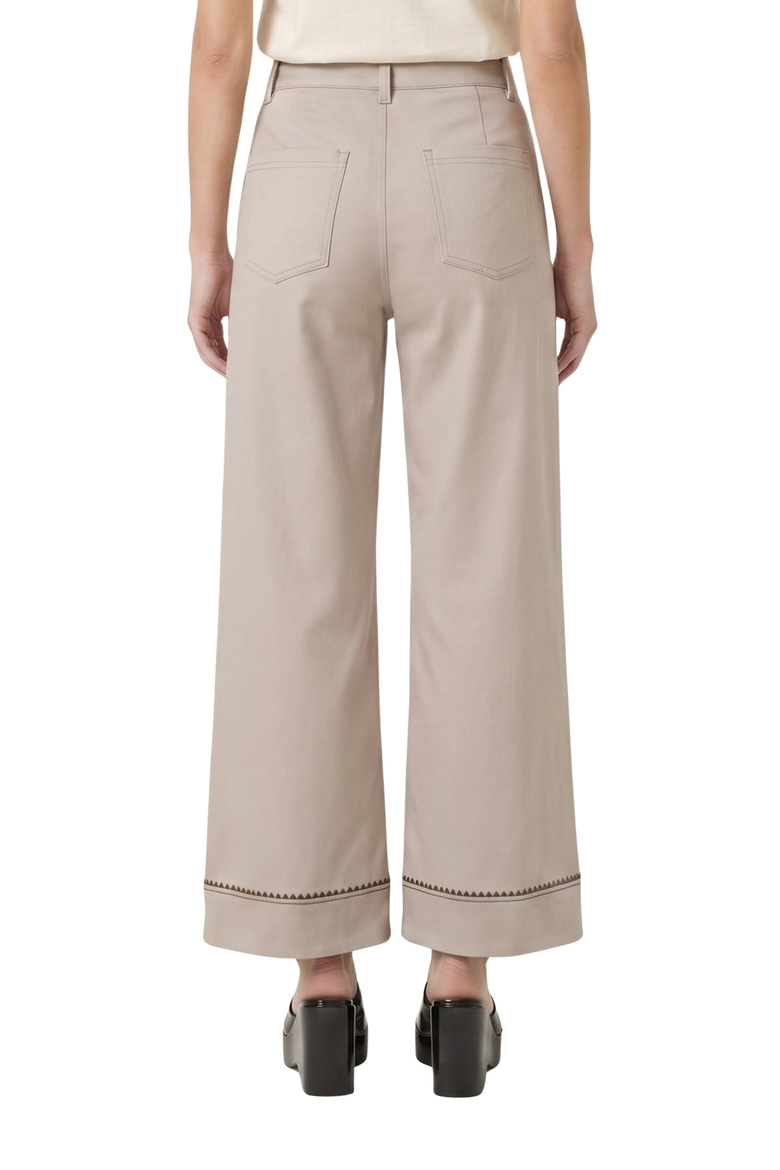 High Waist Wide Leg Pants with Embroidered Hem and Patch Pockets, Alternate, color, Khaki