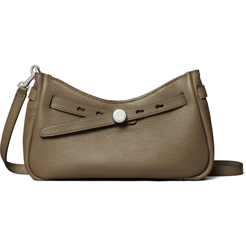 Tory Burch Romy Zip Top Leather Crossbody Bag In Brown