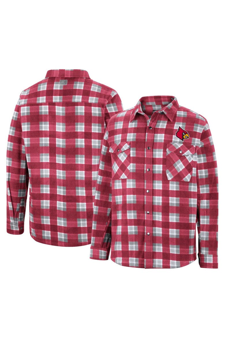 Men's Colosseum Red/White Louisville Cardinals Ellis Plaid Full-Snap Shirt Jacket, Main, color, Red