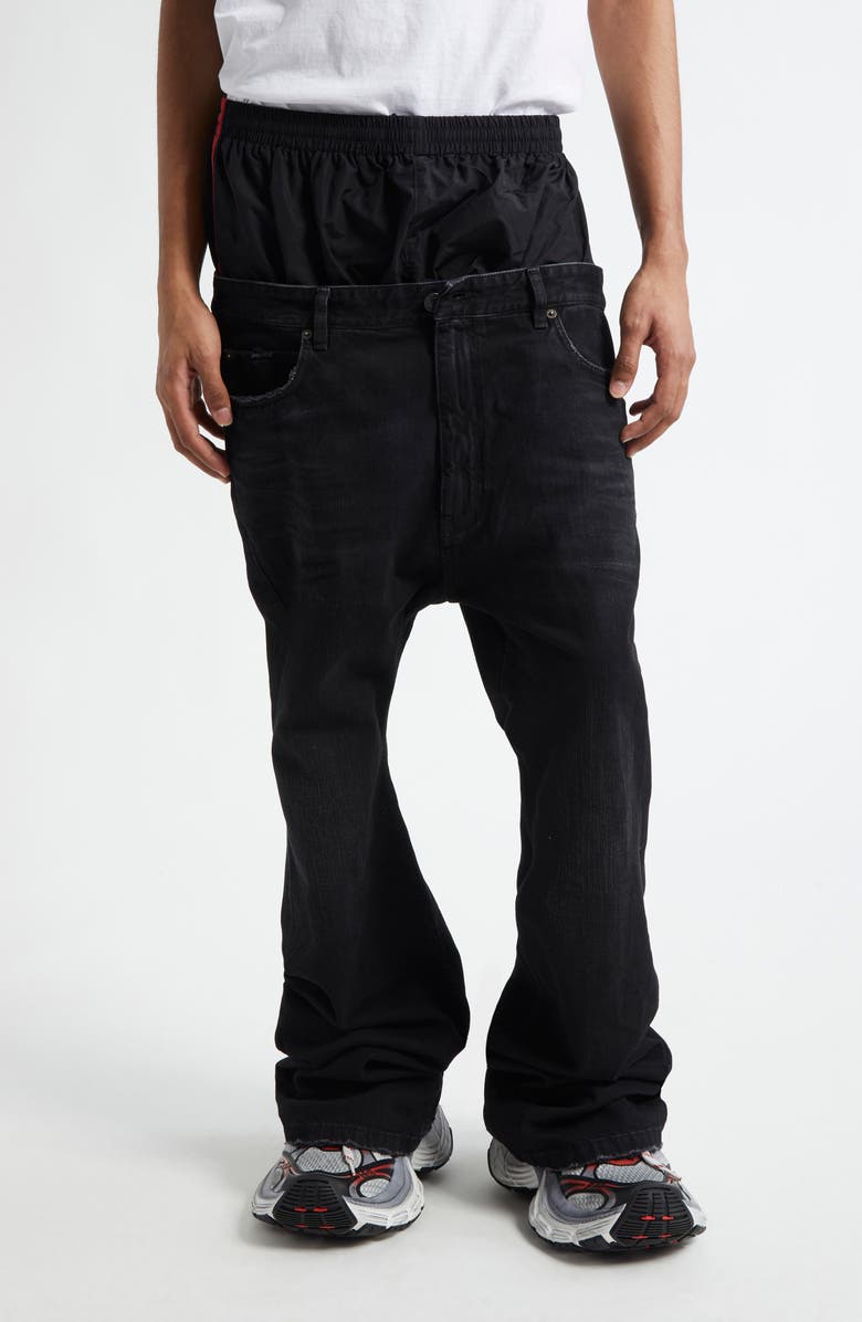 Balenciaga Layered Flare Leg Jeans, Main, color, 6412 Midnight