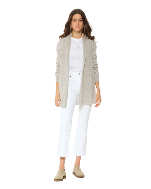 Monticelli Cashmere Long Open Front Pure Cashmere Cardigan In Gray