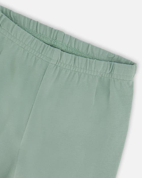 Deux Par Deux Organic Cotton Jersey Leggings With Floral Detail In Green