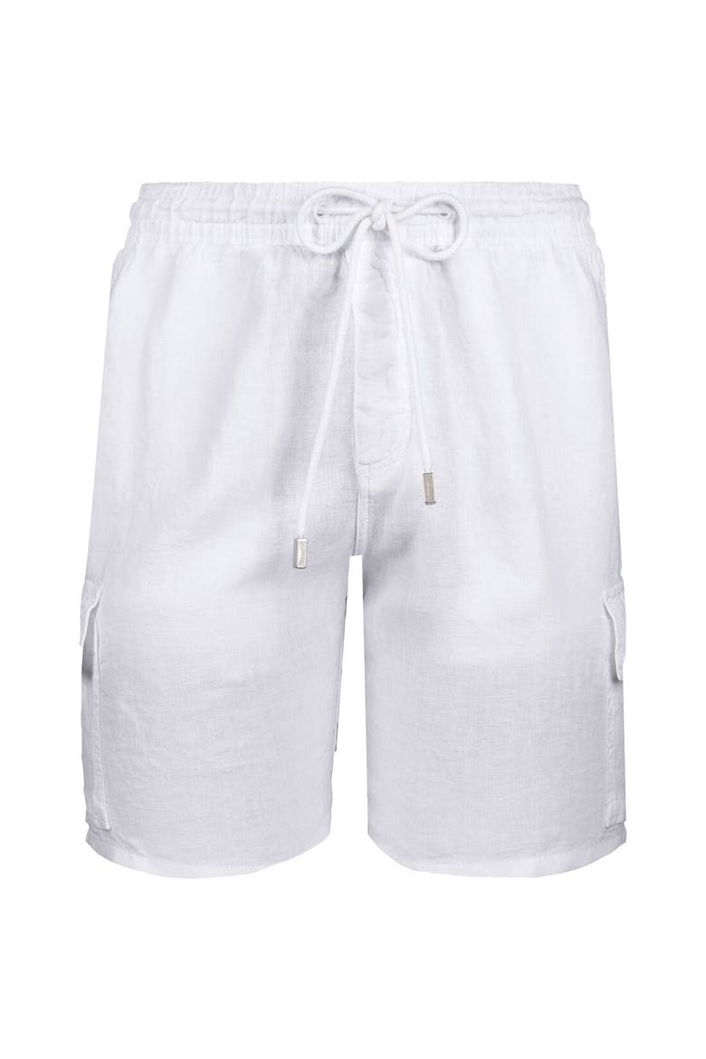 Men's Linen Bermuda Cargo Pockets Shorts, Alternate, color, BLANC