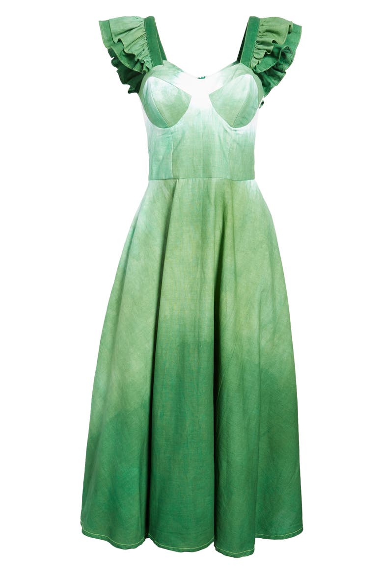 Binsa Ombré Ruffle Cotton Midi Dress, Alternate, color, GREEN OMBRE