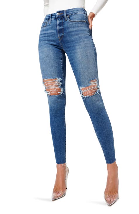 Good Legs Distressed Raw Hem Skinny Jeans (Regular & Plus Size)