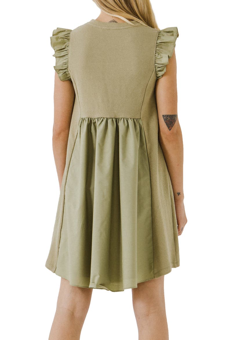 Mixed Media Ruffle Dress, Alternate, color, SAGE