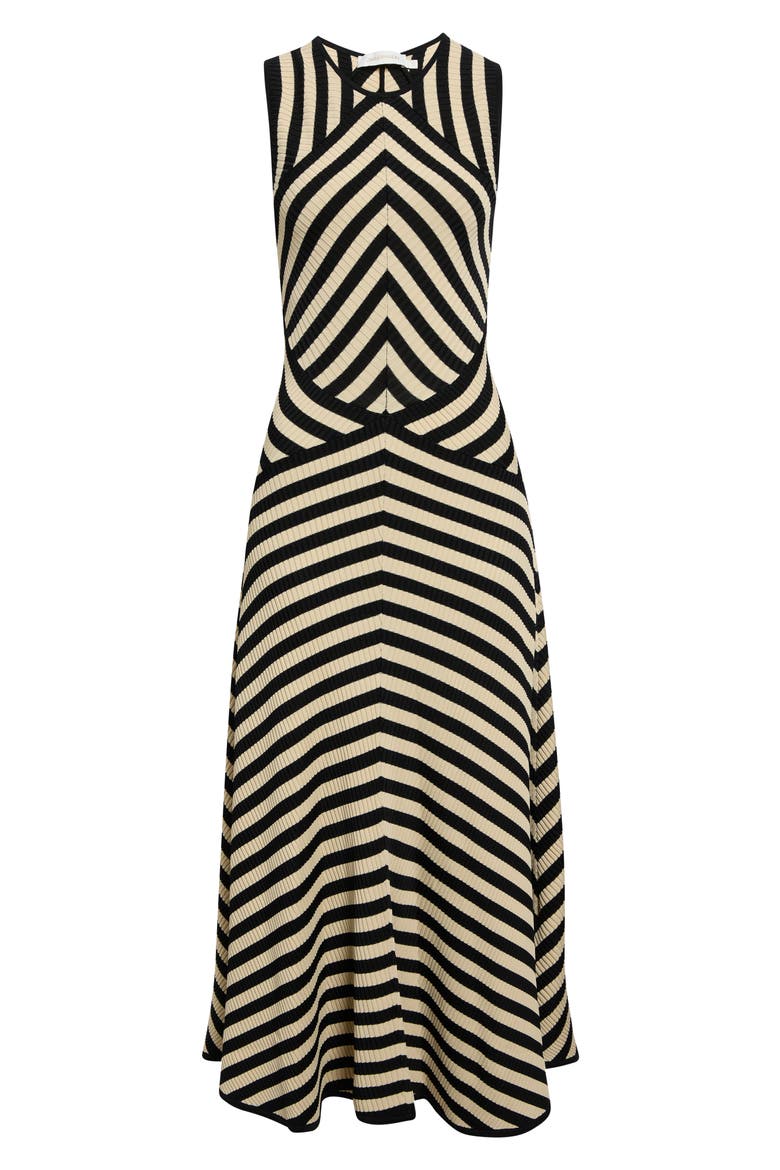 Valiant Deco Stripe Rib Sweater Dress, Main, color, BLACK/ CREAM