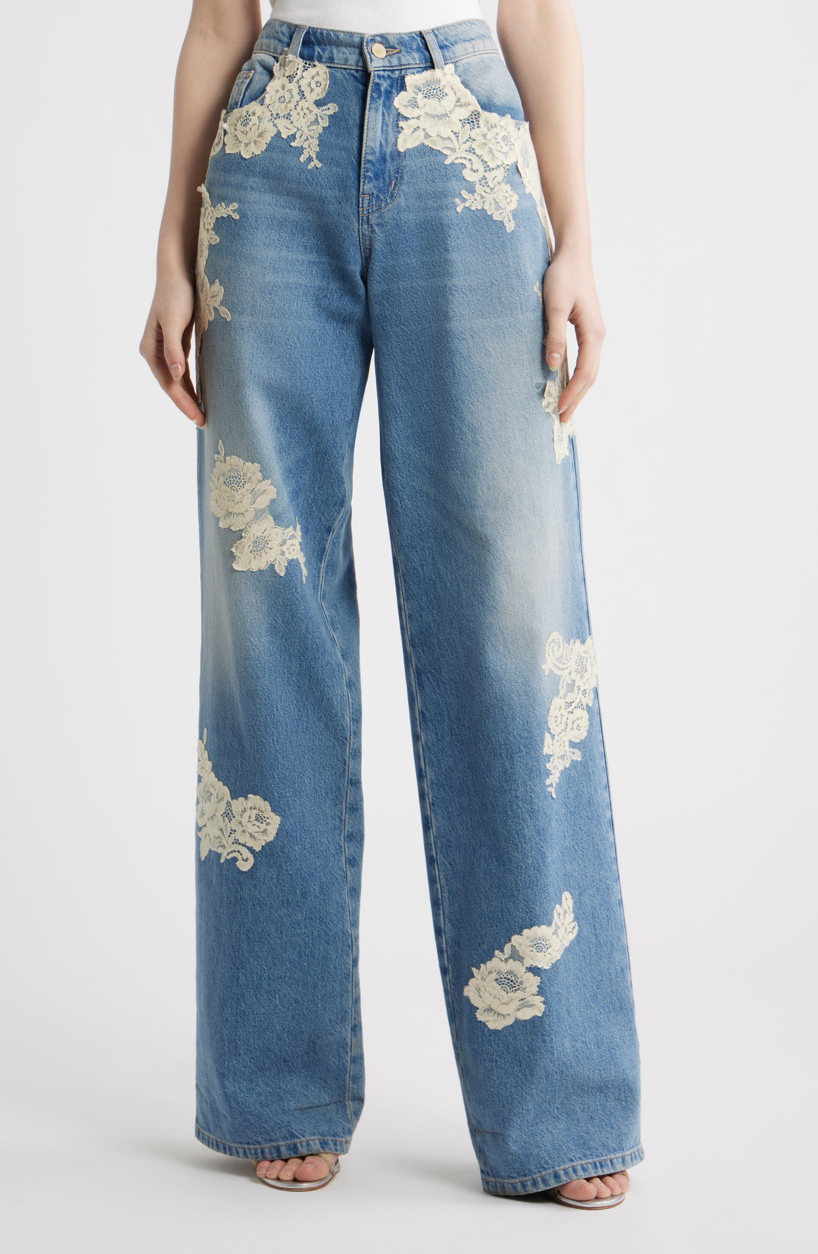 Bambie Lace Wide Leg Jeans (Women) | Nordstrom