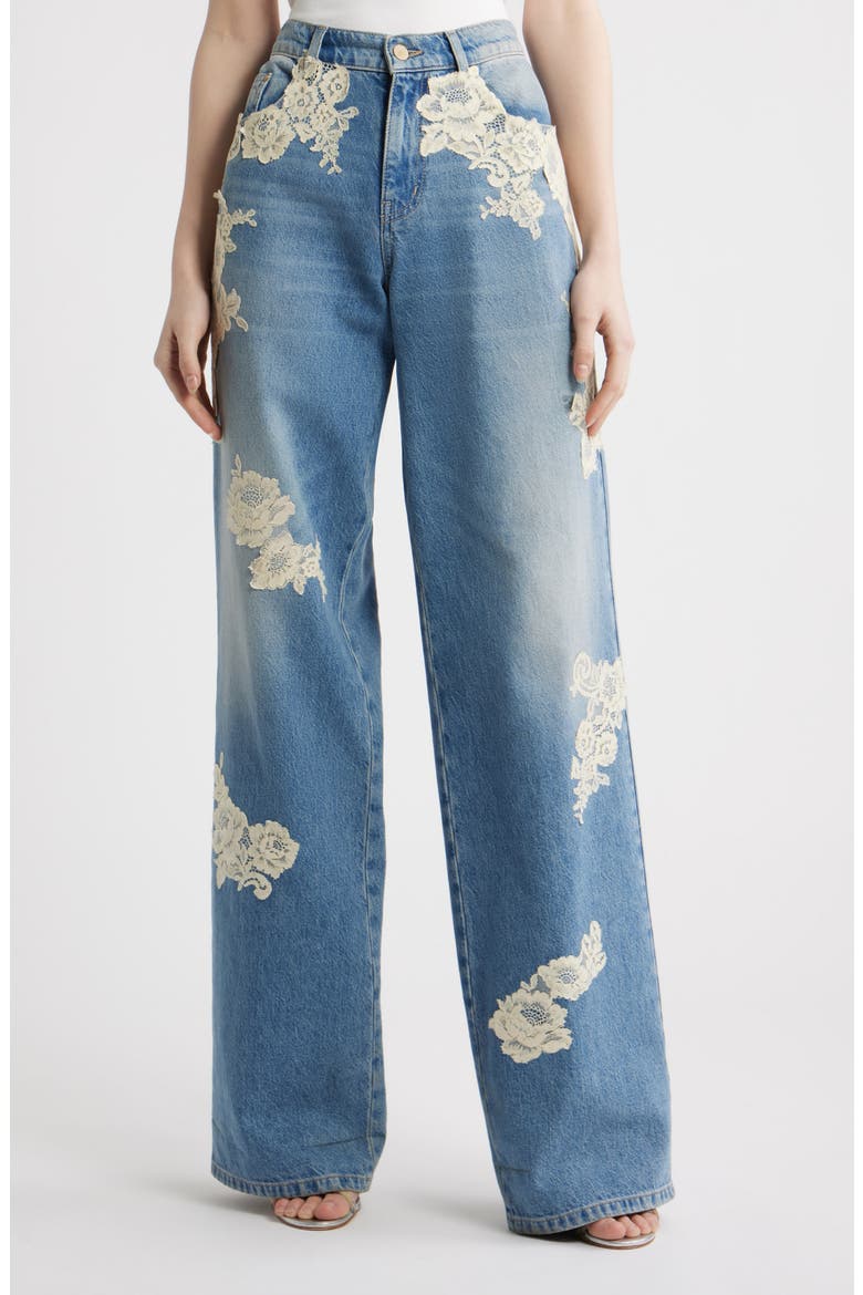 Bambie Lace Wide Leg Jeans, Main, color, FADED BLUE