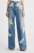 LoveShackFancy Bambie Lace Wide Leg Jeans